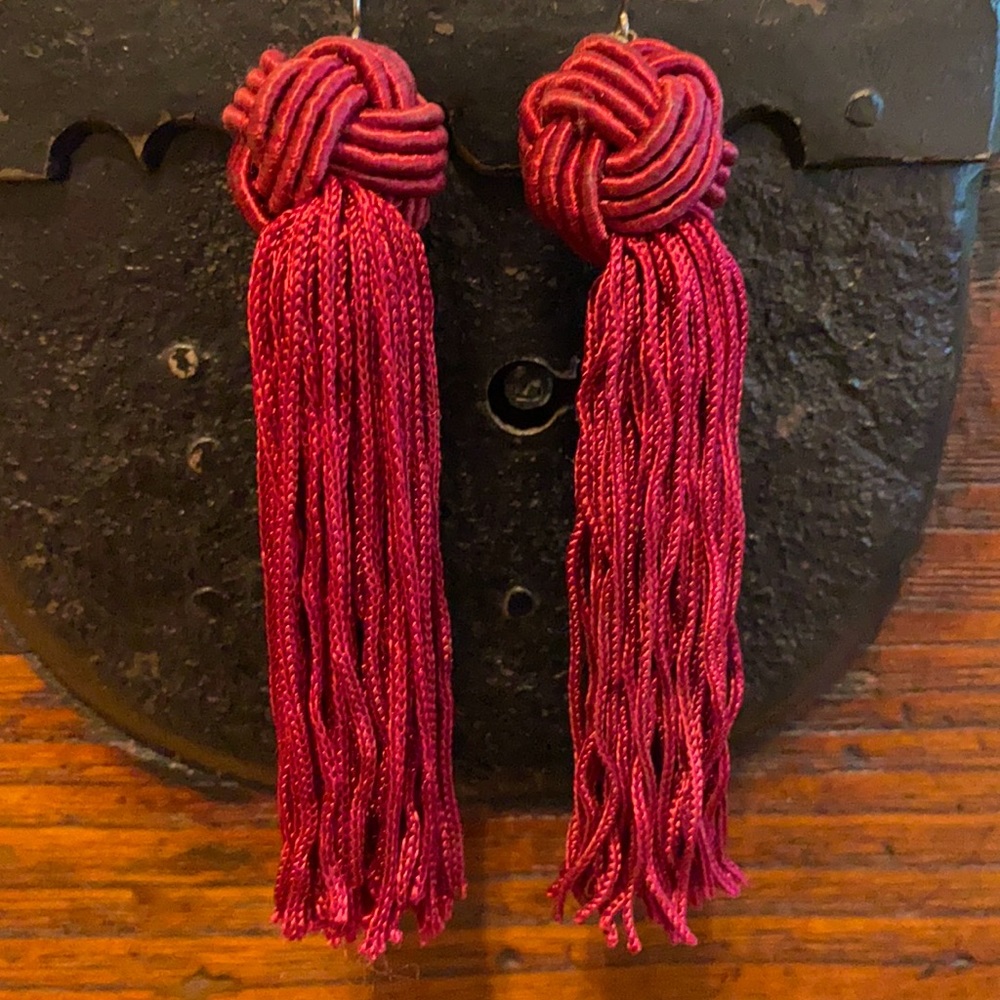 Burgundy tassel earrings